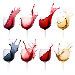 Collection of Red wine splash on white background.