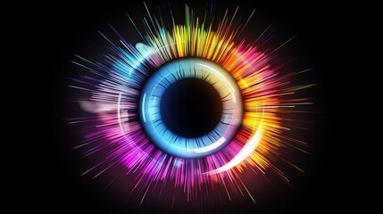 Sticker - vibrant multicolored iris animation with rainbow lines – eye concept in 4k 3d rendering