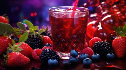 Poster - food red juice drink berry illustration fresh straw, sweet summer, background natural food red juice drink berry