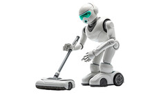 Housekeeping Robot With Vacuum Cleaner On A Transparent Background