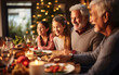 © perfectlab - Happy big family celebrating christmas together having a joint christmas dinner, merry christmas