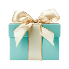 Wall Mural - blue green gift box with bow isolated on transparent background cutout