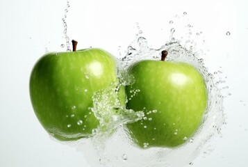 Wall Mural - green apple with water splash isolated white background. generative ai