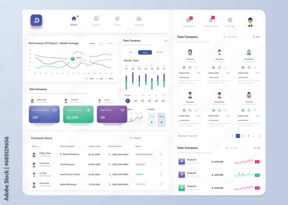 UI UX Infographic dashboard. UI design with graphs, charts and diagrams ...
