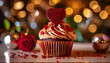 I love you, valentinskarte, cupcake, herz, liebe, neu, kreativ, copy space, entwerfen, gestalten, konzept, glitzer, glitter, rot, gold, 