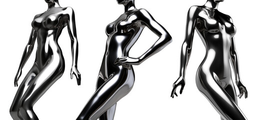 Wall Mural - y2k futuristic chrome woman body isolated. melty gloss silver metal mannequins beauty