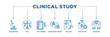 © santerabos - Clinical study banner web icon vector illustration concept for clinical trial research with an icon of researcher, trial, test person, comparison group, analysis, effectivity, and safeness
