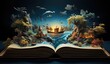 a book has a bird, a ship and ocean near it
