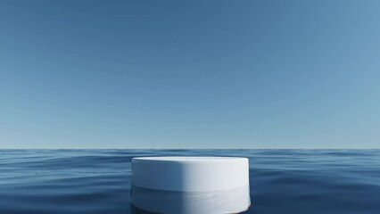 Wall Mural - white podium on wave beach and blue sky abstract background. copy space for product presentation. 3d