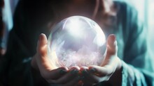 AI Generated Animation Of Fortune Teller Or Witch Hands With Crystal Ball. Halloween, Magic Or Witchcraft And Tricks Concept. High Quality 4k Footage
