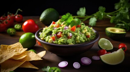 Canvas Print - dip guacamole mexican food serving illustration salsa chips, spicy cilantro, lime tomato dip guacamole mexican food serving