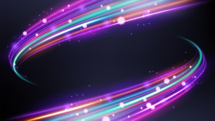 Wall Mural - Colorful Neon Trails, Long Time Exposure Motion Blur Effect, Vector Illustration