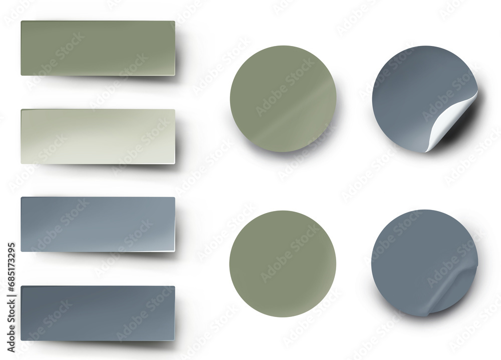 stickers mockup, collection of various blank labels on white background. each one is filmed separately