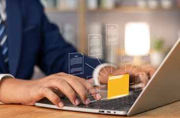 Wall Mural - efficient document management system for business online file access and collaboration, business man