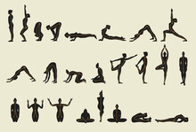 Silhouette Of Woman Posing In Yoga Steps With Direction Lines, Vector Separating Parts Of The Body