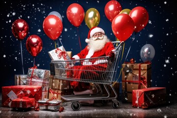 Wall Mural - santa claus with shopping cart