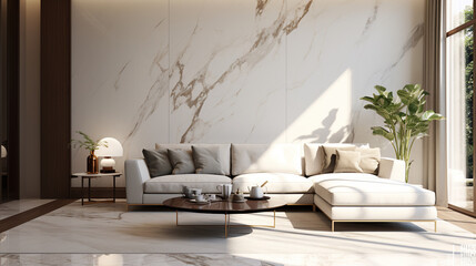 modern luxury living room interior with white marble