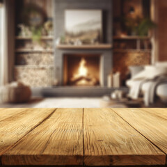 Wall Mural - desk of free space and fireplace in home interior.