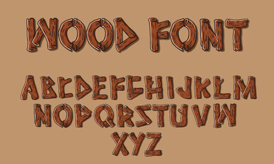 Wall Mural - Wooden style vector font, hand drawn lettering set