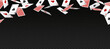 Flying vegas casino red and white poker cards. Diamonds, clubs, hearts, spades ace. Gambling addiction, risky money, lucky game. Concept of playing via real cash. Dark background. Vector illustration