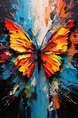 Poster - Vibrant Butterfly Painting on Blue Background