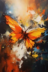 Aufkleber - Vibrant Butterfly Painting on Blue Background