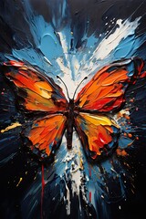 Aufkleber - Vibrant Butterfly Painting on Blue Background