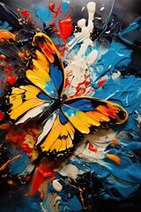 Poster - Vibrant Butterfly Painting on Blue Background