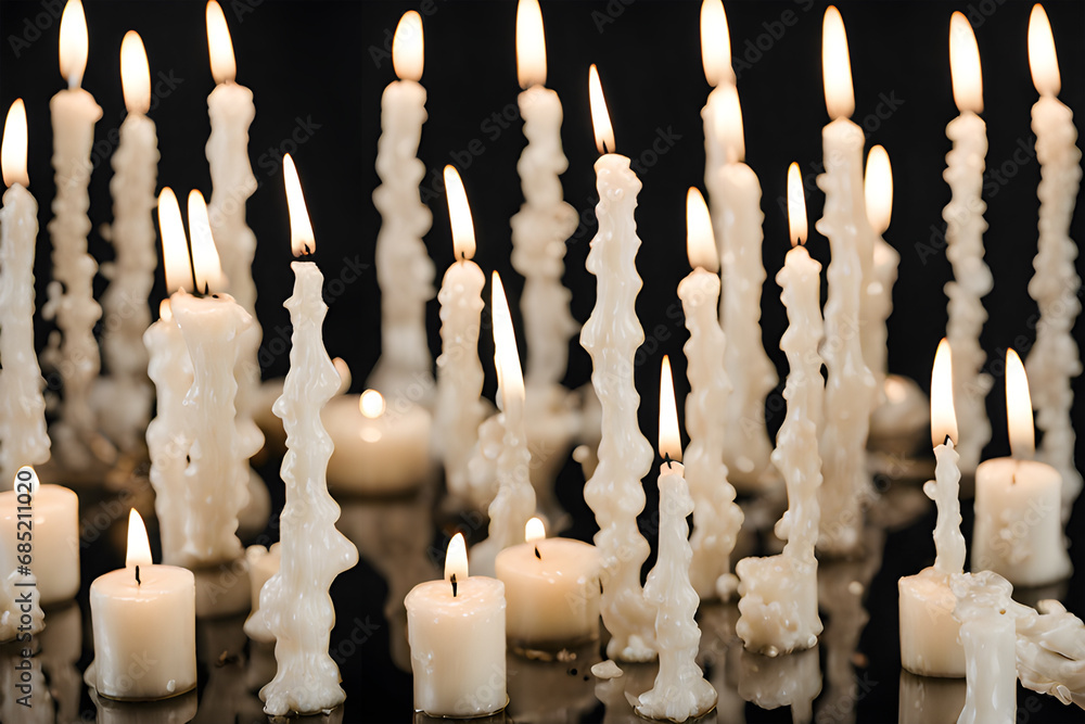 burning candles with dripping wax on a black background. photo created ...