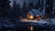 A cozy winter cabin in a snowy forest  AI generated illustration