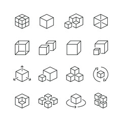 Wall Mural - Vector line set of icons related with cubes. Simple outline sign.