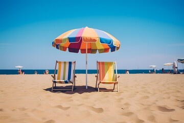 Relaxing Beach Getaway with Two Chairs and an Umbrella for Ultimate Comfort and Serenity Generative AI