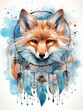 A watercolor painting of a fox with a dream catcher.