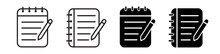 Notepad With Pencil Icon Set. Document, Note On Paper Symbol. Vector	
