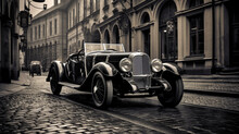 Black And White Photo Of A Classic Racing Car