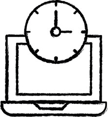 Sticker - Laptop, time, clock icon grunge style vector