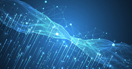 Big Data. Abstract digital futuristic wireframe vector illustration on technology background. Data mining and management concept. Hand drawn art.