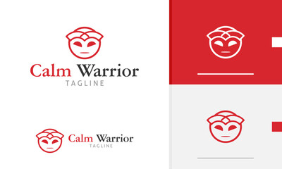 Logo design icon abstract geometric man warrior king face outline flat face and a crown headband