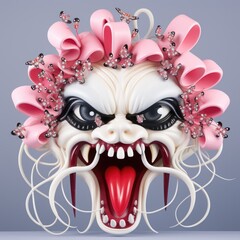 Wall Mural - A close up of a mask with pink flowers on it