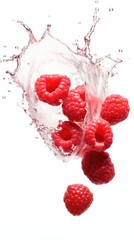 Wall Mural - Raspberries are falling into a glass of water