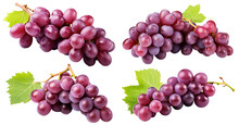 Set Of Ripe Grapes With Leaves, Cut Out