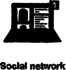 Poster - social network, laptop color icon grunge style vector