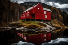 Red Barn In The Mountains