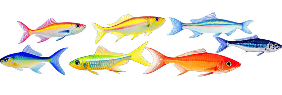 Beautiful Different Neon Tetras Fish On Tran4sparent Background