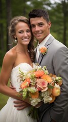 Wall Mural - Happy smiling young bride and groom, wedding couple