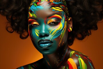 Wall Mural - Beautiful glamour African woman with black skin body art.