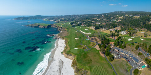 Wall Mural - panoramic drone view of Pebble Beach, California