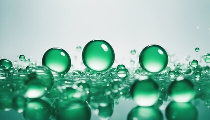 Poster - transparent green water bubbles against a white background graphic element