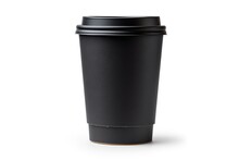 Takeaway Black Paper Coffee Cup With Sleeve Isolated On White Background