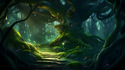 Wall Mural - the magical tree in the magnificent and mysterious and scary forest,generated ai.